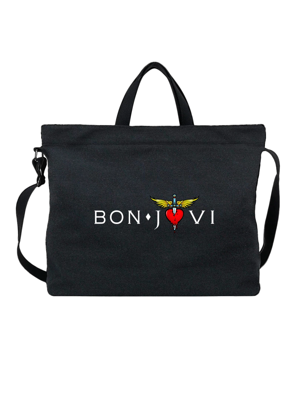 Сумка Bon Jovi бон жови логотип чёрная с принтом — футболка с принтом — Чёрная, фото 1