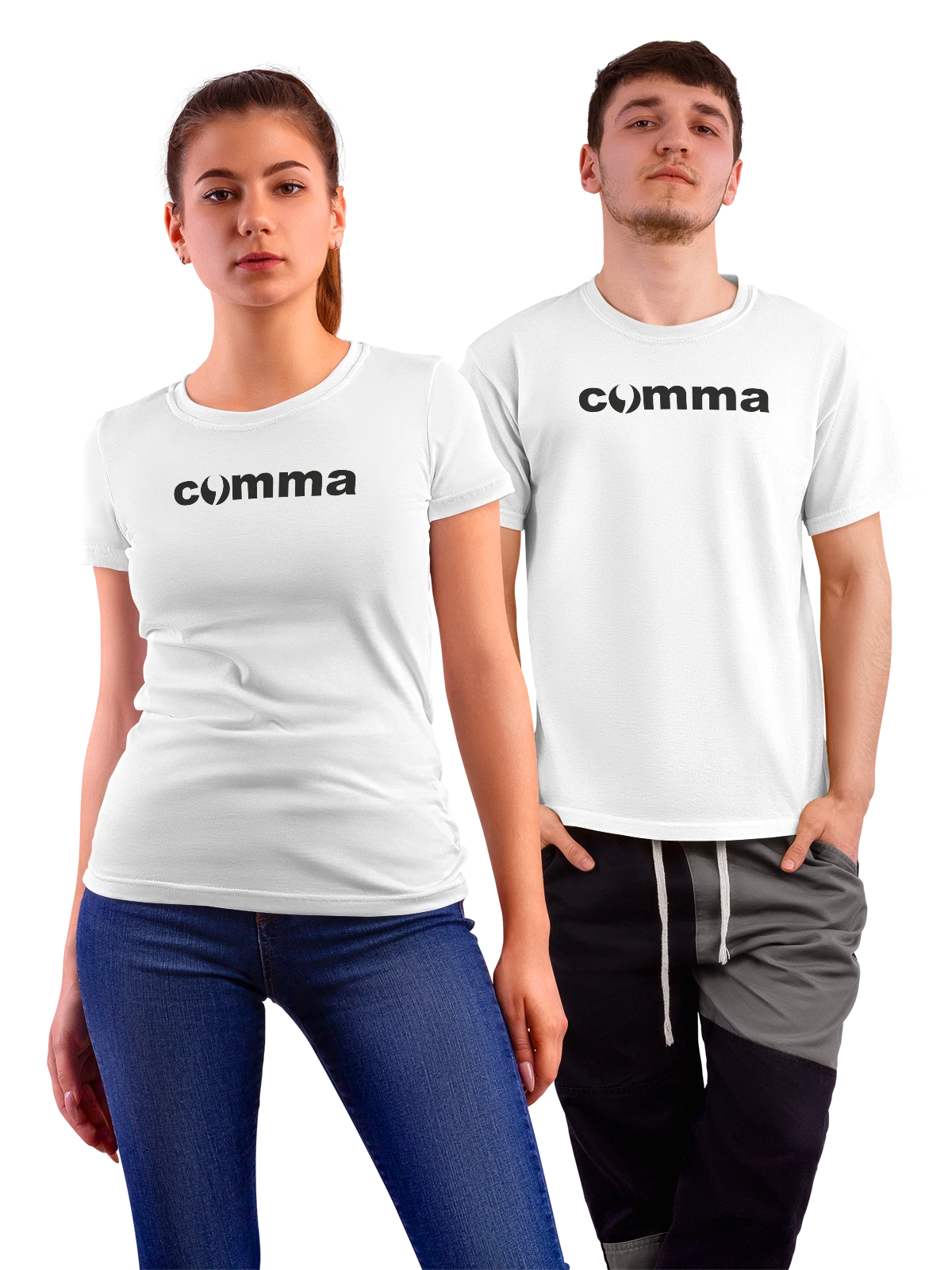 Футболка Comma белая с принтом — современная айдентика — Белая, фото 1
