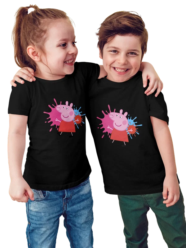 Футболка Свинка Пеппа Peppa Pig мультфильм детский — Чёрная, фото 1
