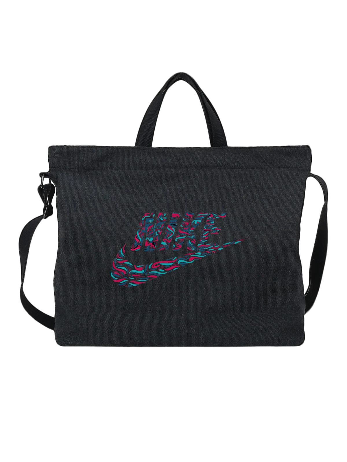 Сумка Nike с логотипом Swoosh в мазках чёрная с принтом — фирменная эмблема — Чёрная, фото 1