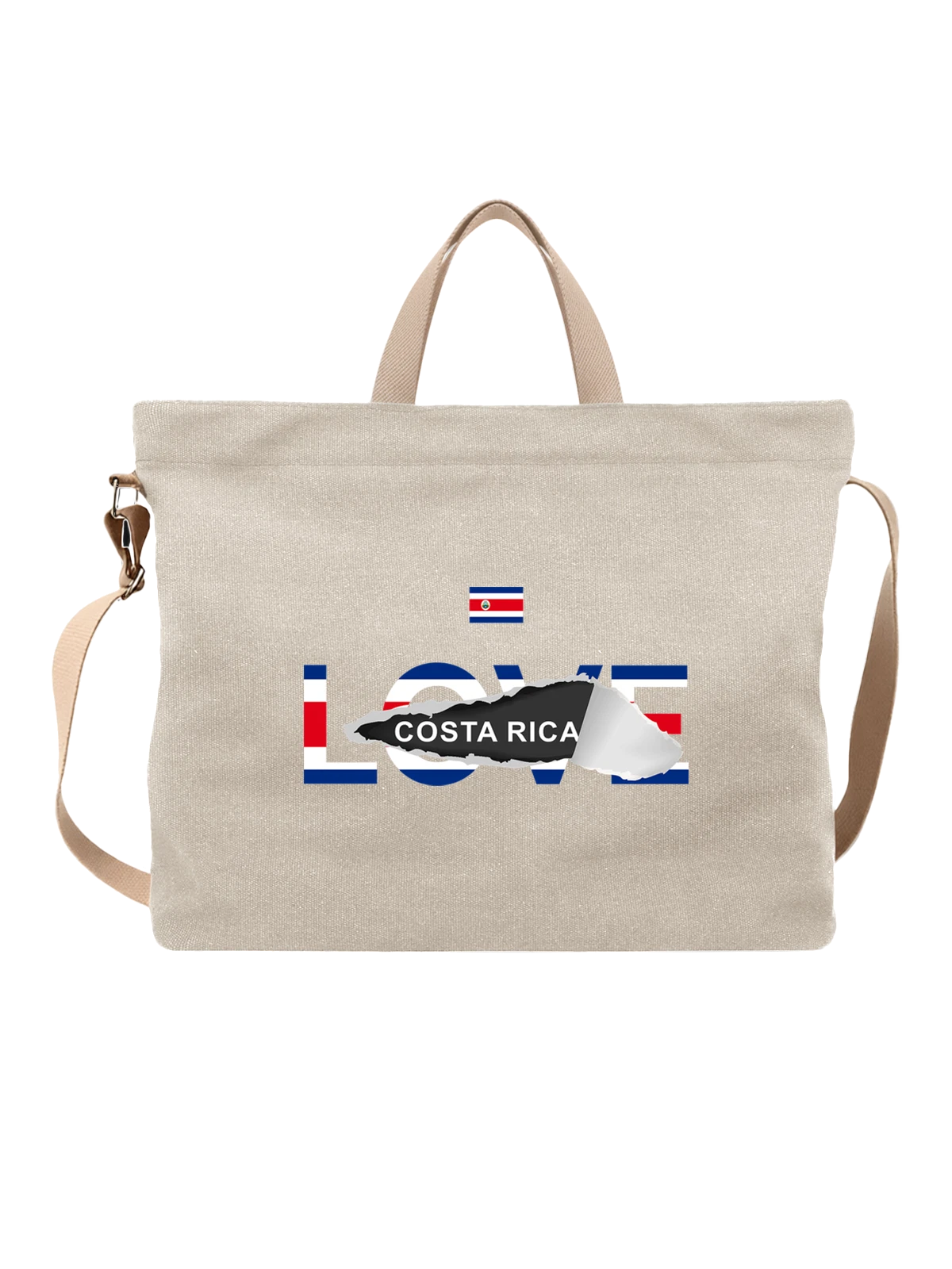 Сумка бежевая с принтом Флаг Коста Рики Costa Rica — национальная символика — Бежевая, фото 1