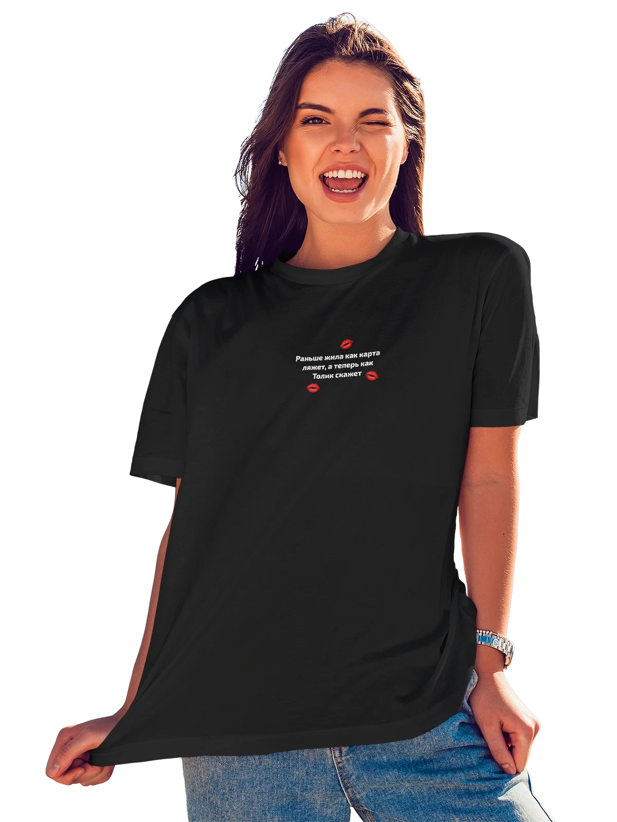 Футболка Имя Анатолий Толя чёрная с принтом — надпись с именем — Чёрная, фото 1