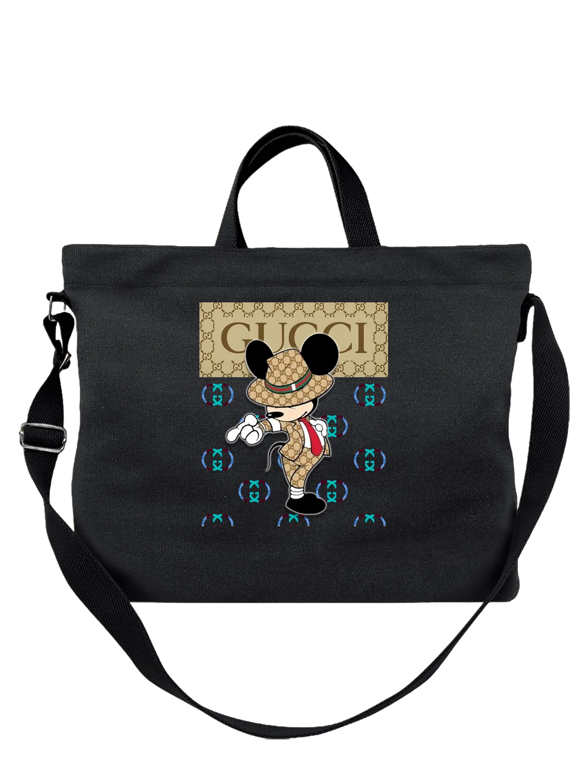 Сумка чёрная с принтом Gucci Гуччи Микки Маус в костюме и шляпе — галстук — Чёрная, фото 1