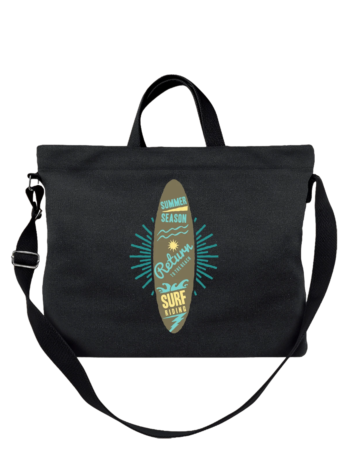 Сумка чёрная с принтом с надписью Summer Season и Surf Riding — пляж — Чёрная, фото 1