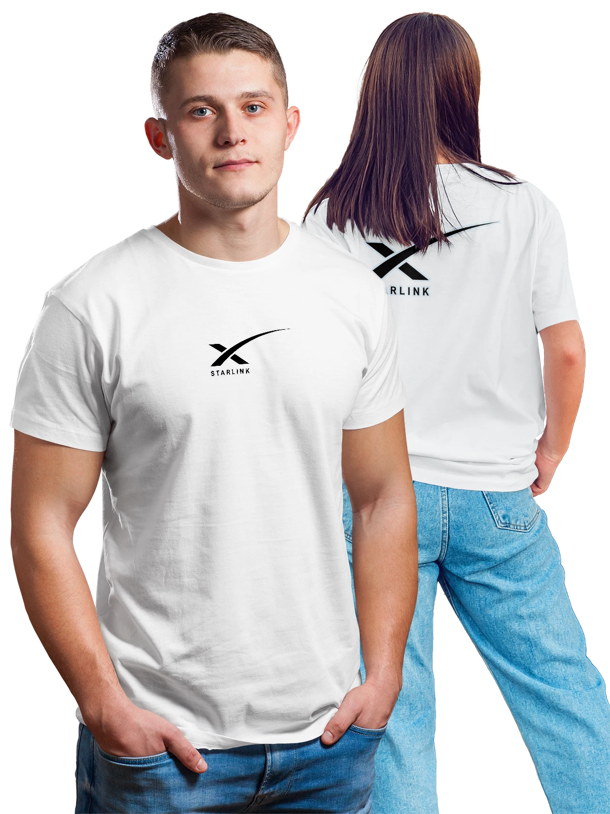 Футболка StarLink белая с принтом на спине — интернет с орбиты — Белая, фото 1