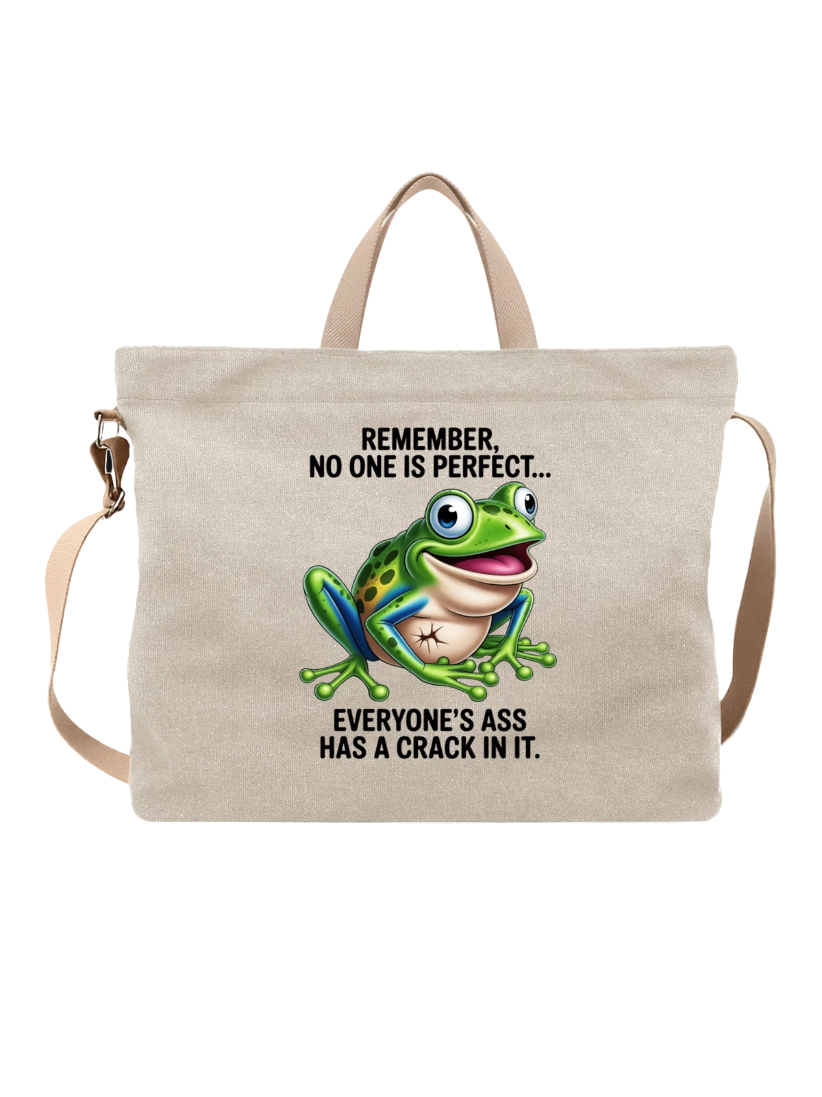 Сумка бежевая с принтом с милой tree frog, большие глаза — cute frog — Бежевая, фото 1
