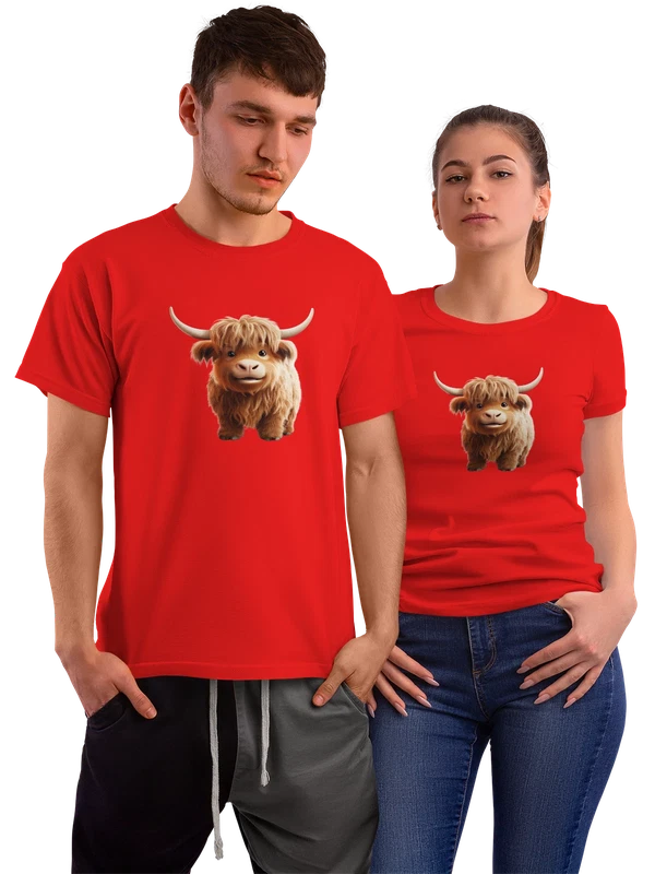 Футболка пушистый шотландский бык хайленд — Красная, фото 1