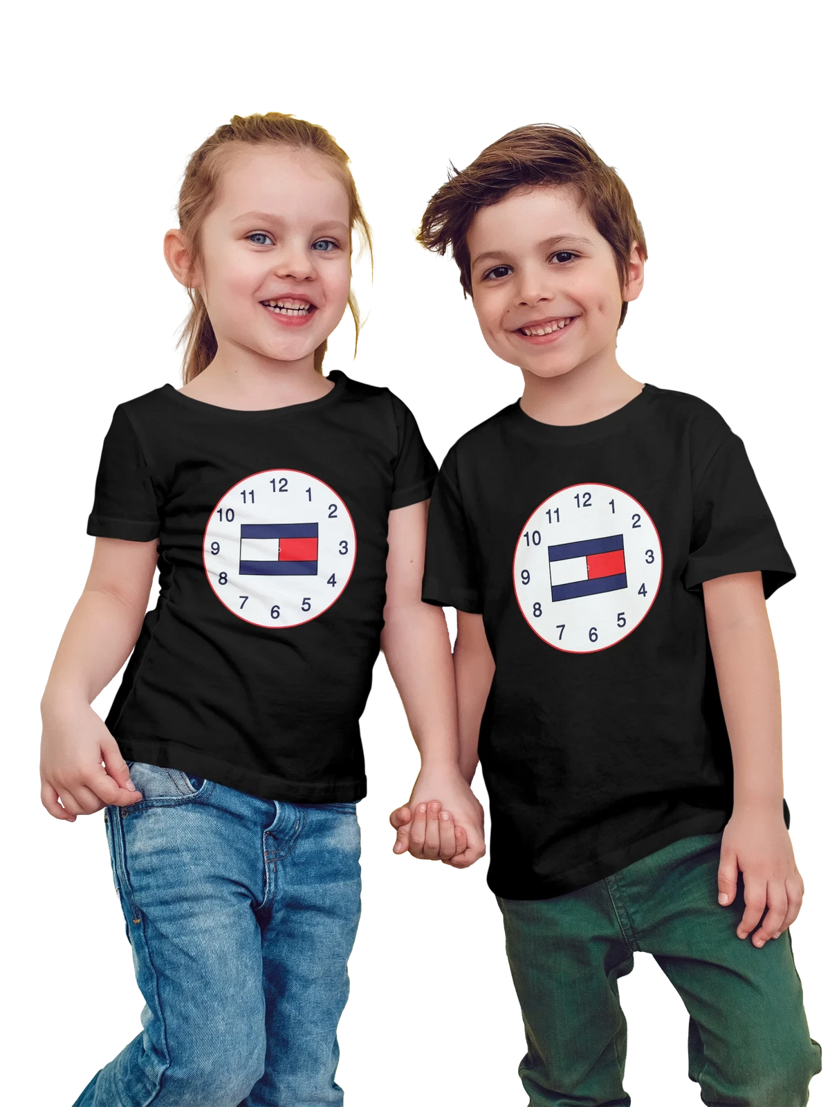 Футболка детская Tommy Hilfiger чёрная с принтом — принт с настенными часами — Чёрная, фото 1