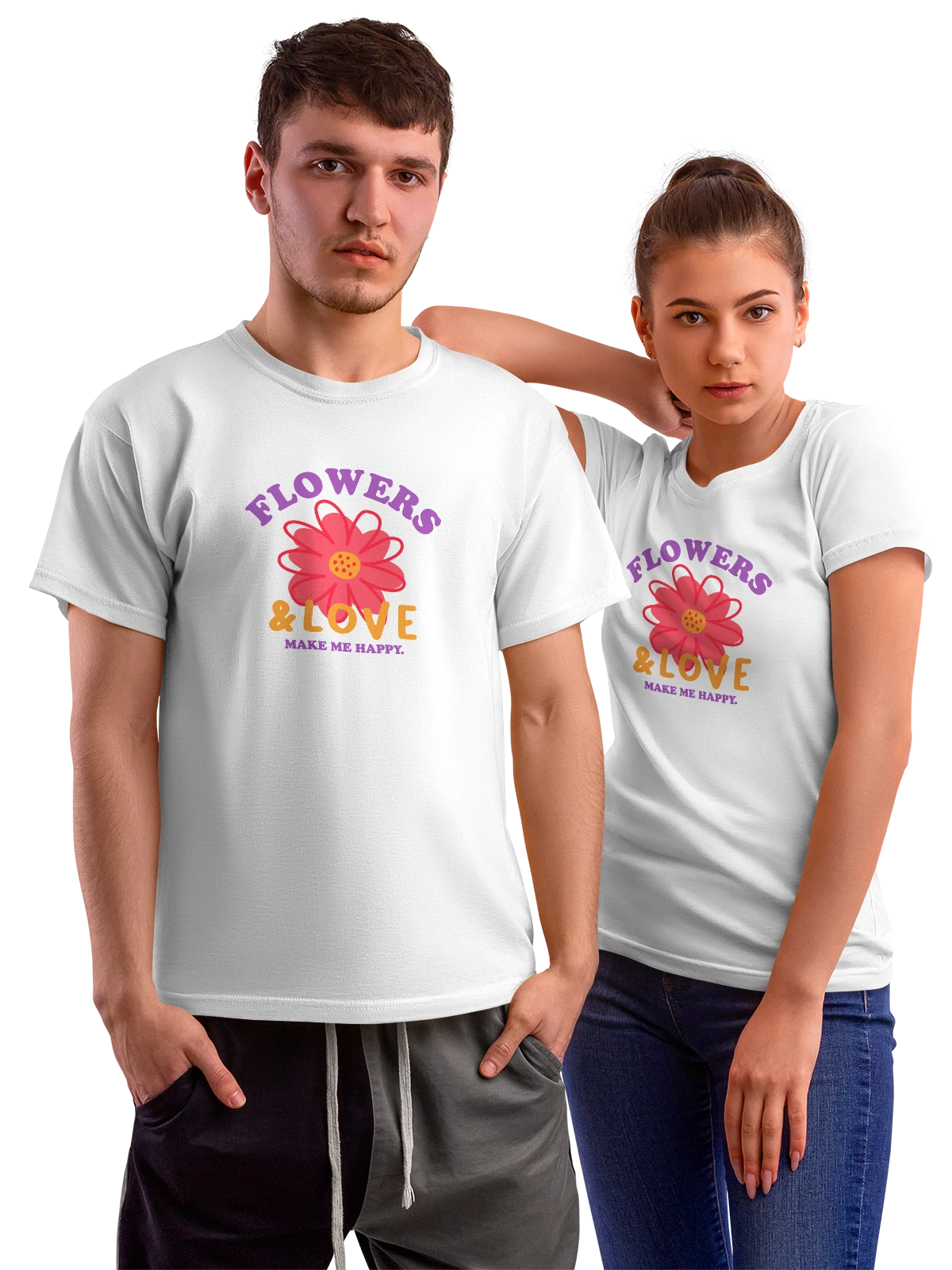 Футболка Flowers and love белая с принтом — подарок любимой — Белая, фото 1