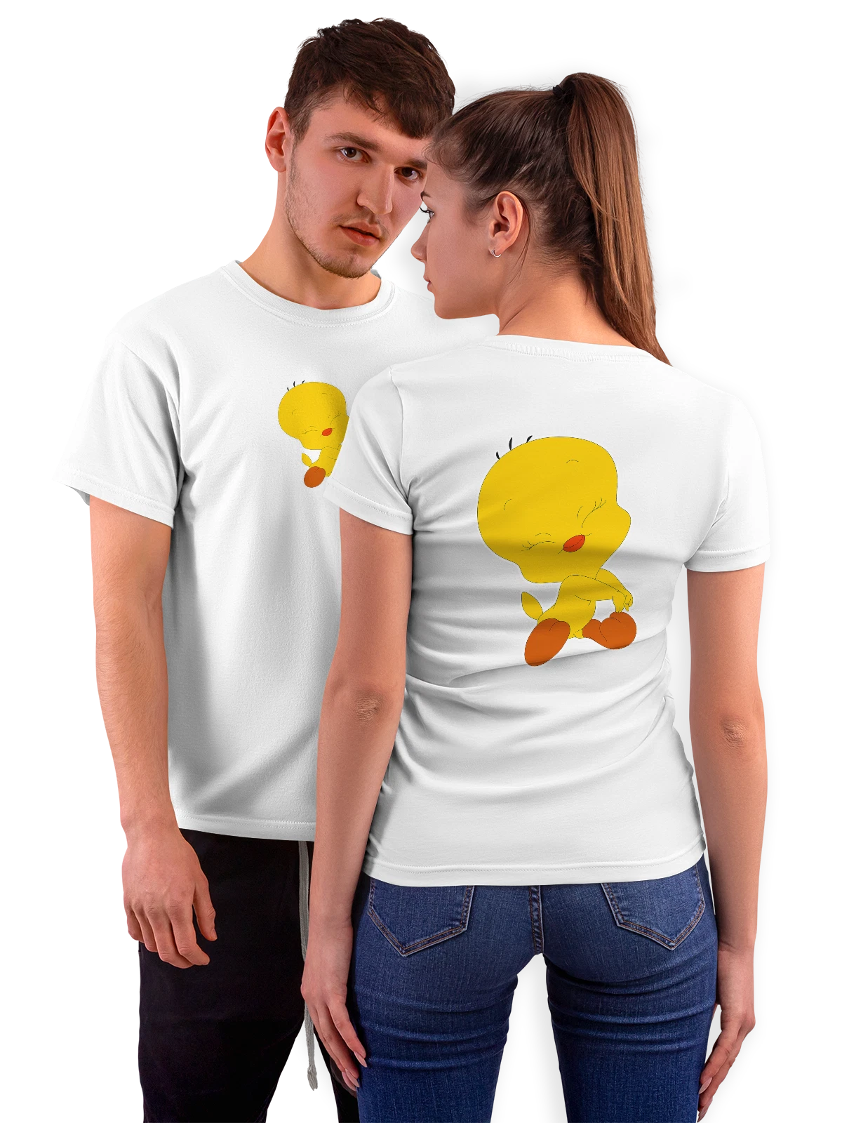 Футболка Утка твити бэби луни тюнз белая с принтом на спине — Daffy Duck — Белая, фото 1