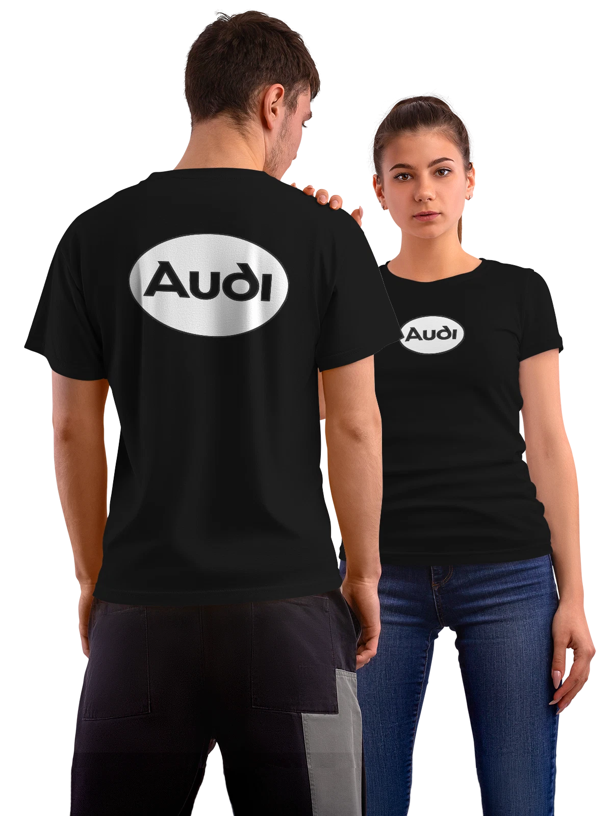 Футболка Audi чёрная с принтом на спине — минималистичная композиция — Чёрная, фото 1