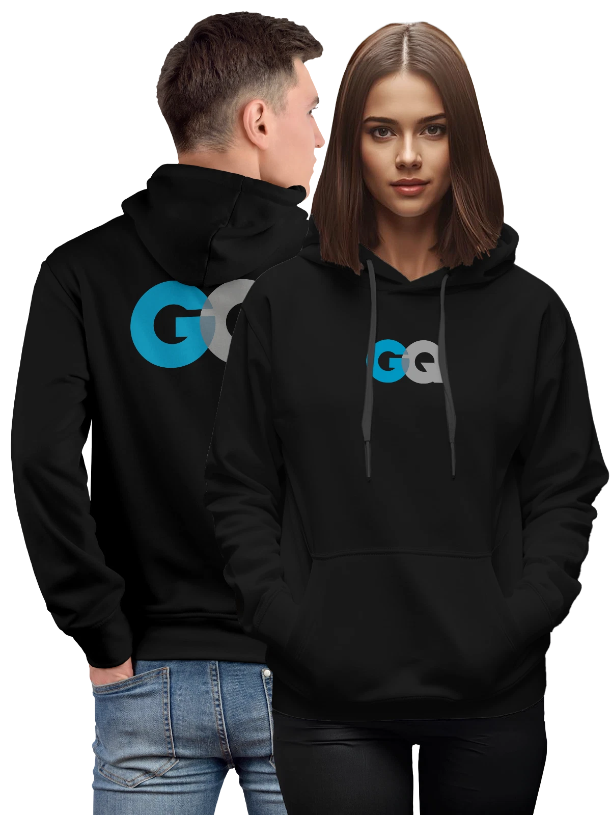Худи GQ чёрное с принтом — современная айдентика — Чёрная, фото 1
