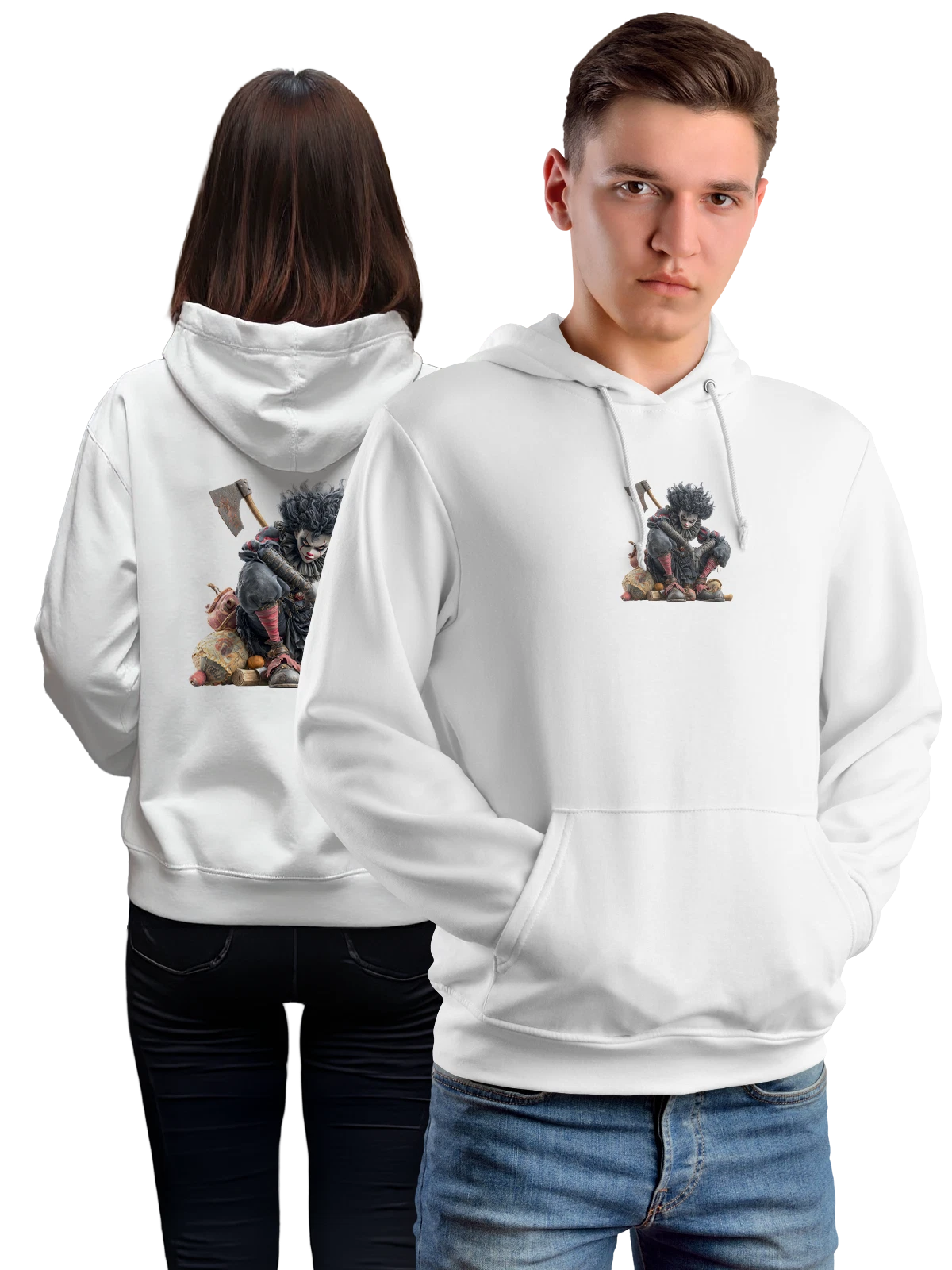 Худи Пеннивайз клоун с топором из хоррора белое с принтом — белое лицо — Белая, фото 1