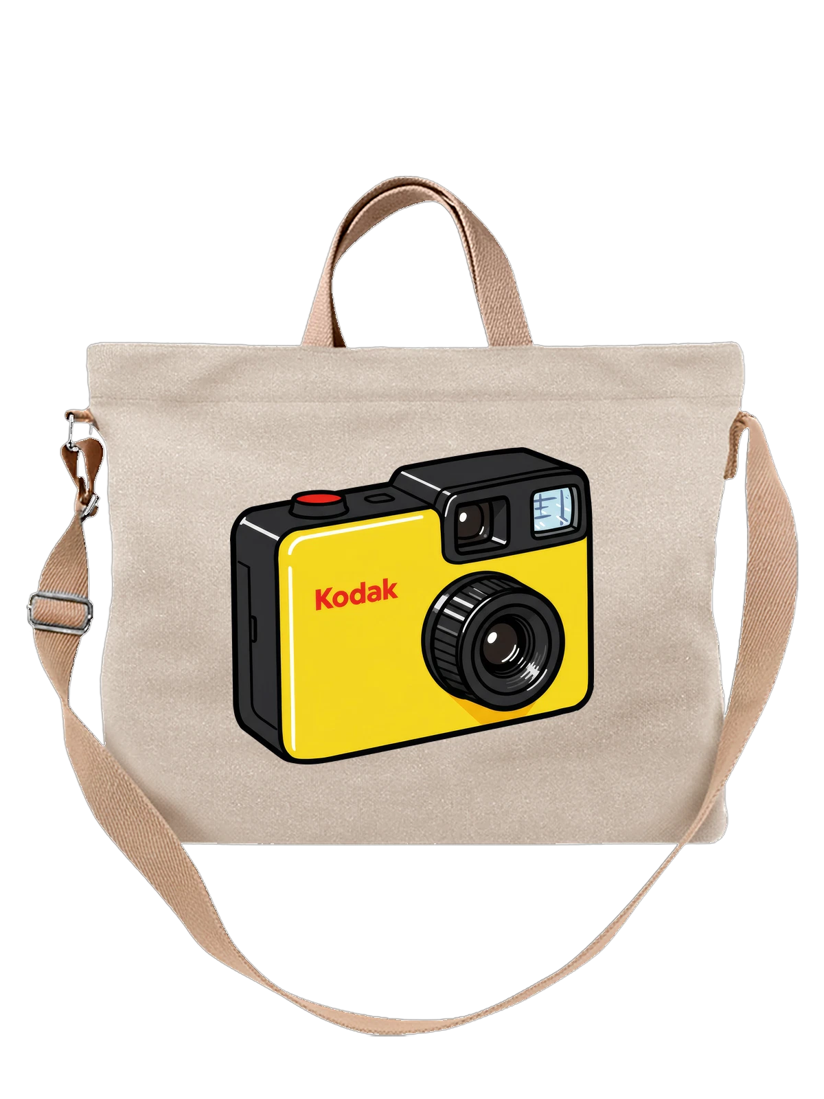 Сумка бежевая с принтом Жёлтая ретро камера Kodak с объективом — встроенная вспышка — Бежевая, фото 1