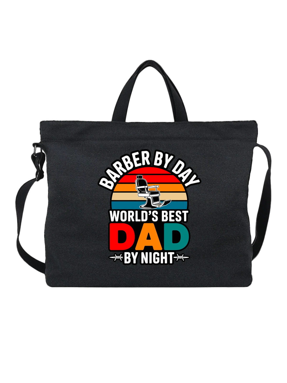 Сумка чёрная с принтом Barber by Day World's Best Dad Night — barbershop — Чёрная, фото 1