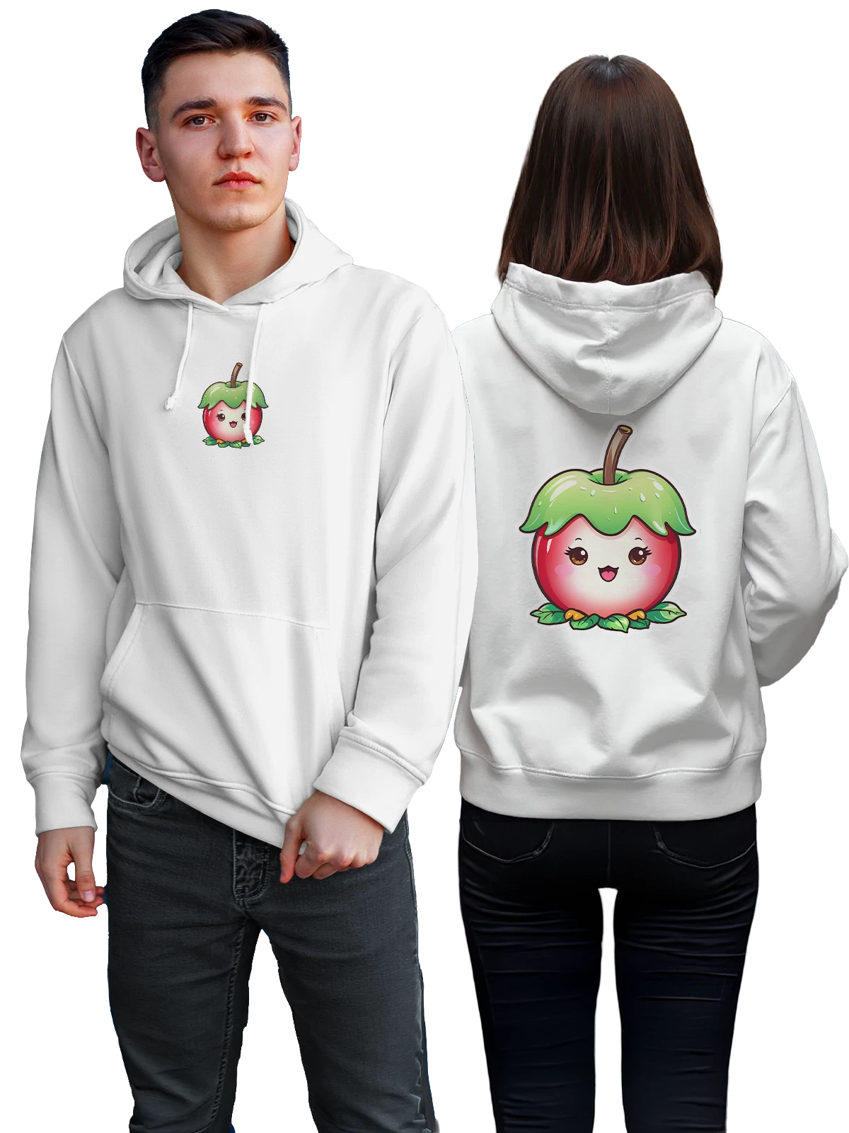 Худи Милый мультяшный перс с листиком белое с принтом — cute peach — Белая, фото 1