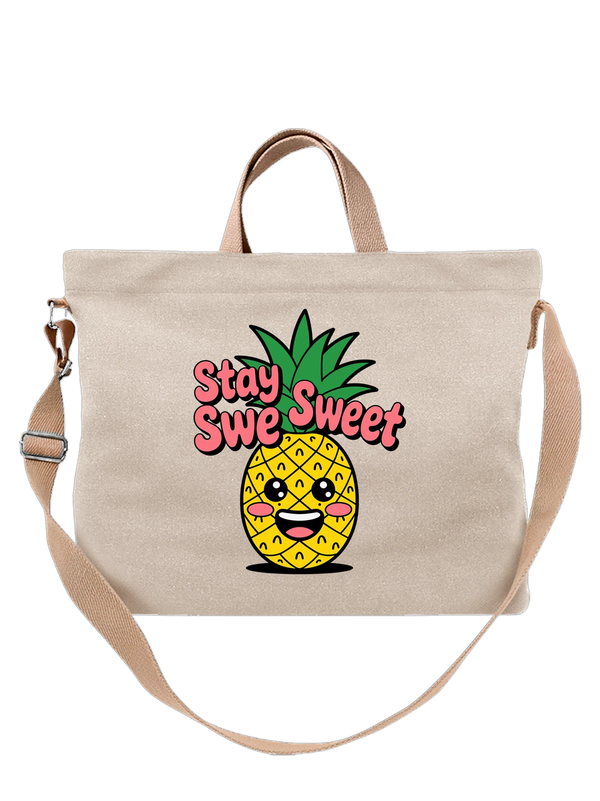 Сумка бежевая с принтом Ананас Stay Sweet с милым лицом — летний фрукт — Бежевая, фото 1