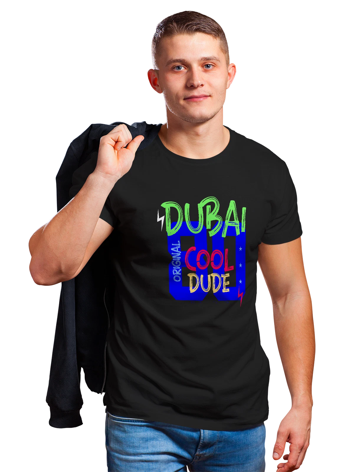 Футболка с надписью Дубай Dubai 80 чёрная с принтом — название города — Чёрная, фото 1