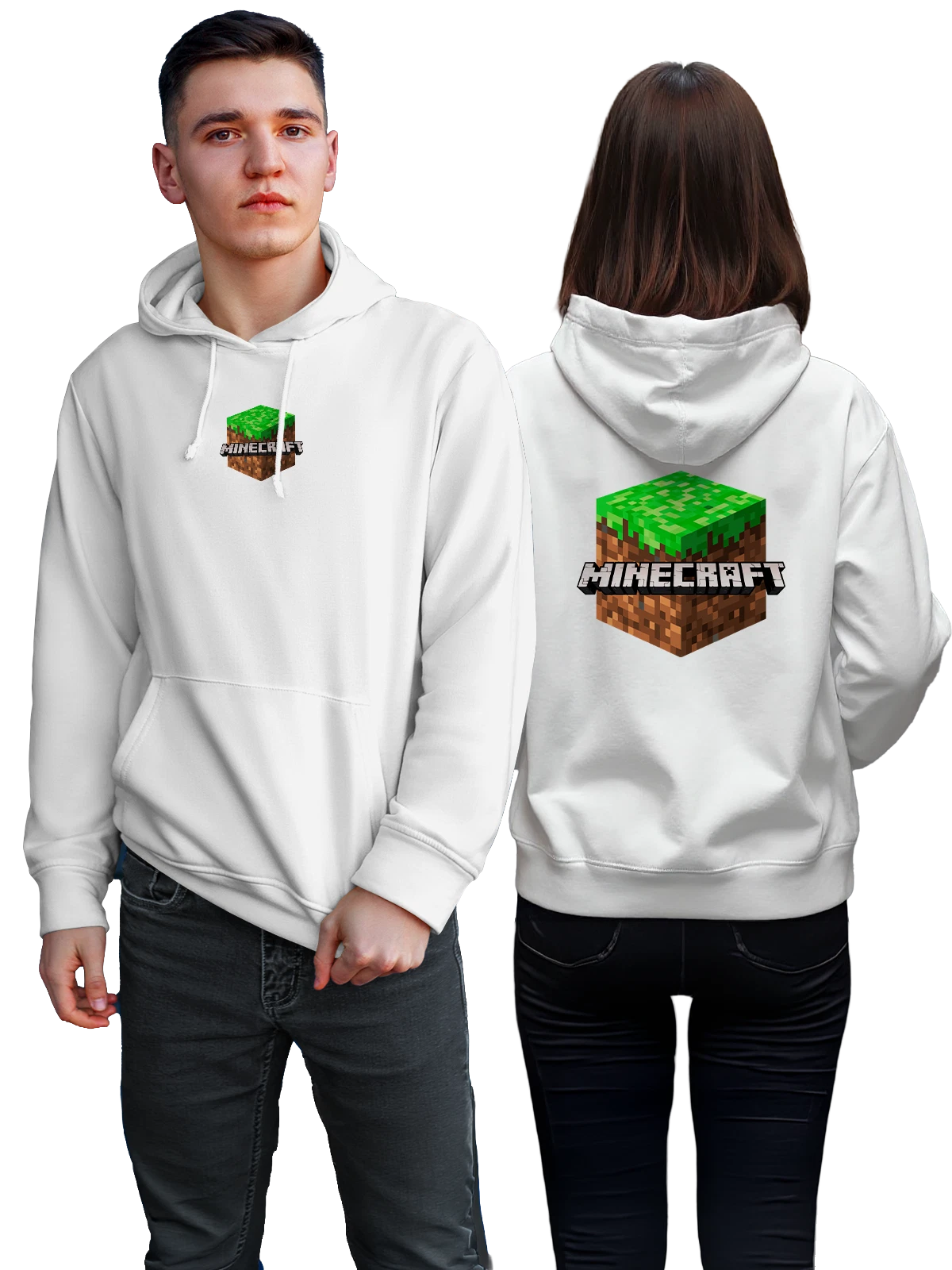 Худи Minecraft белое с принтом — пиксельная игра — Белая, фото 1