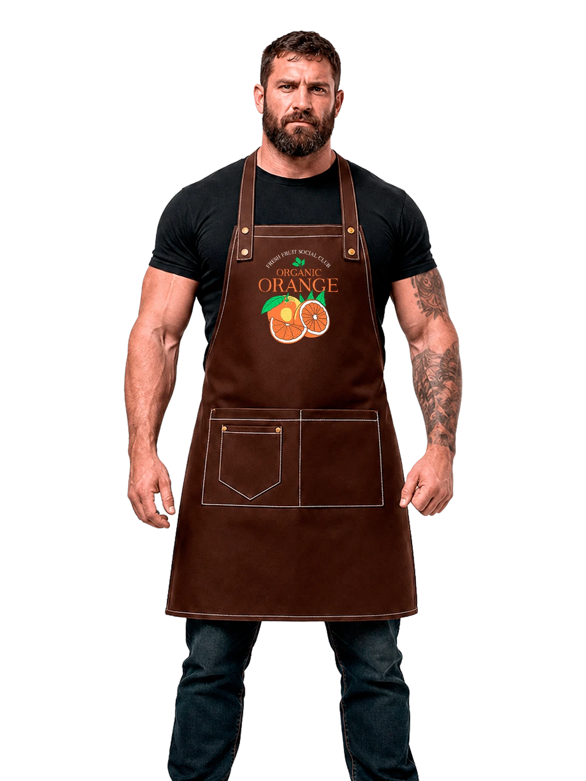 Фартук с апельсинами organic orange чёрный с принтом — натуральные продукты — Чёрная, фото 1