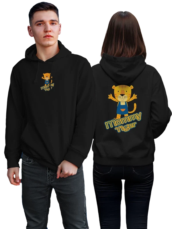 Худи мама тигр с тигренком и надписью mommy tiger — Чёрная, фото 1