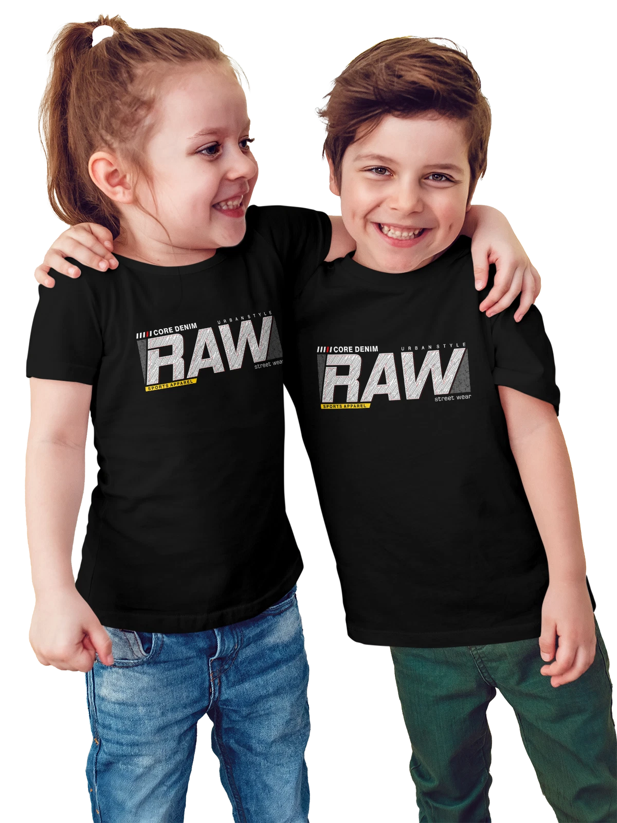 Футболка детская RAW спортивная надпись на черном фоне чёрная с принтом — текстовый принт — Чёрная, фото 1
