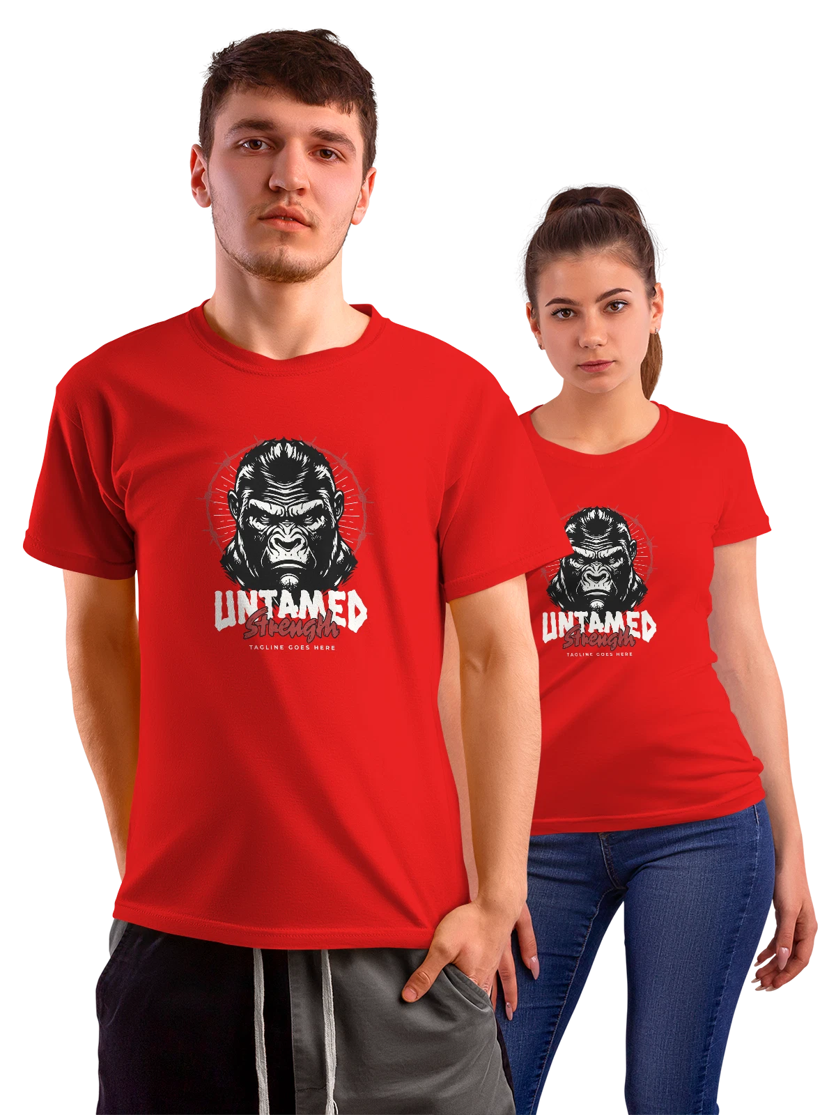 Футболка с гориллой и надписью I AM Strength красная с принтом — красный фон — Красная, фото 1