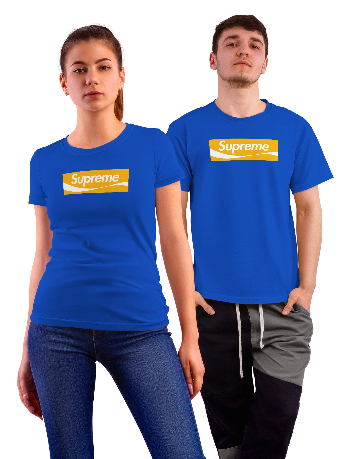 Футболка Supreme синяя с принтом — контрастный логотип — Синяя, фото 1