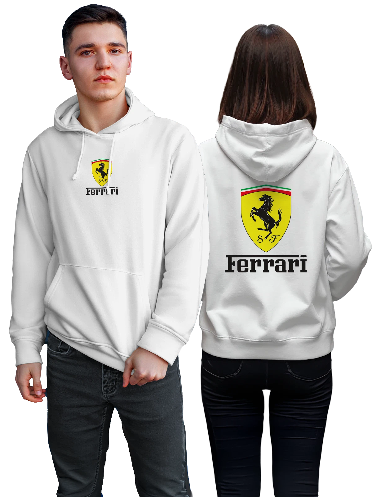 Худи Ferrari белое с принтом — контрастный принт — Белая, фото 1