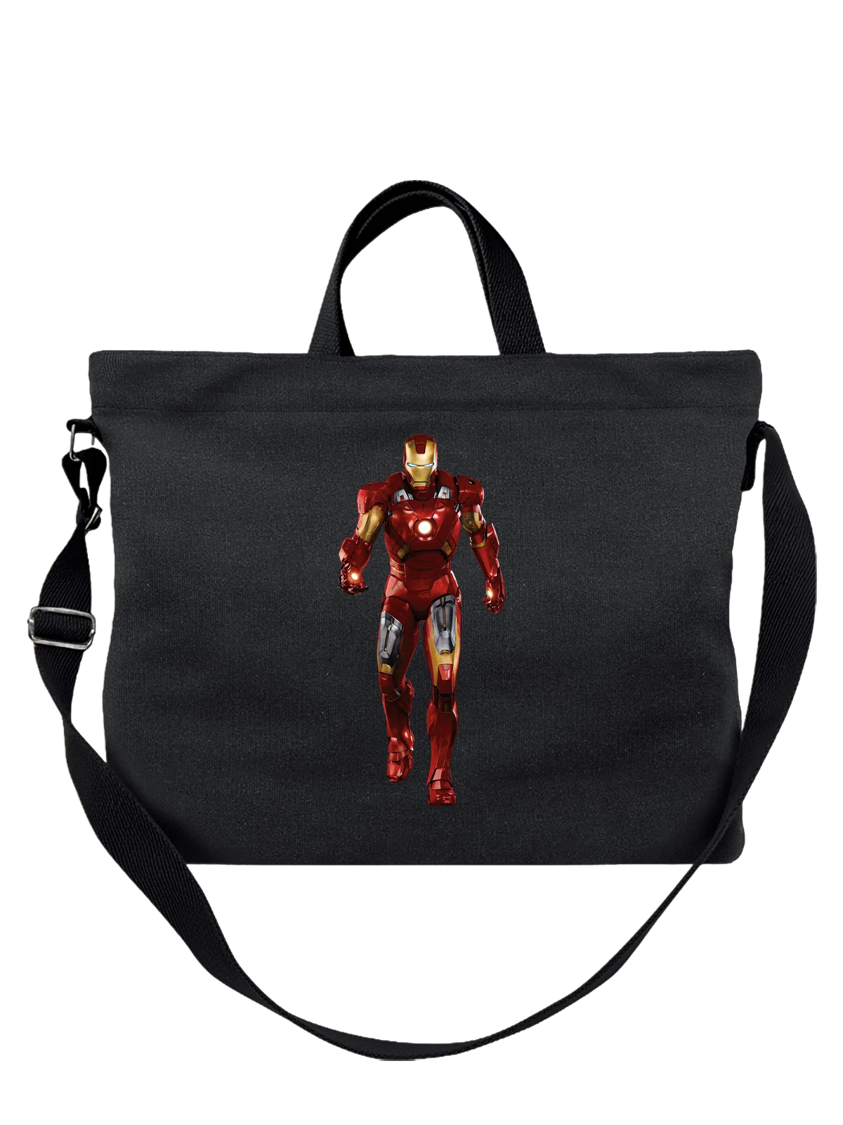 Сумка чёрная с принтом Железный человек в боевом красном бронекостюме — Marvel — Чёрная, фото 1