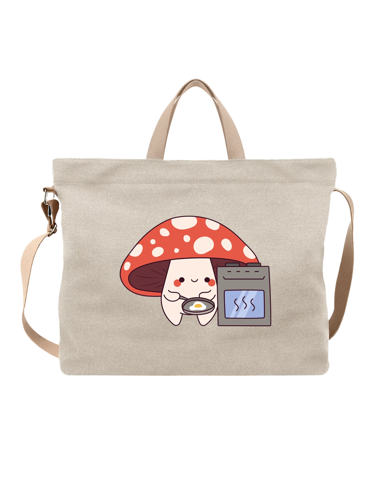 Сумка Милый гриб повар с яичницей белая с принтом — кулинария — Белая, фото 1