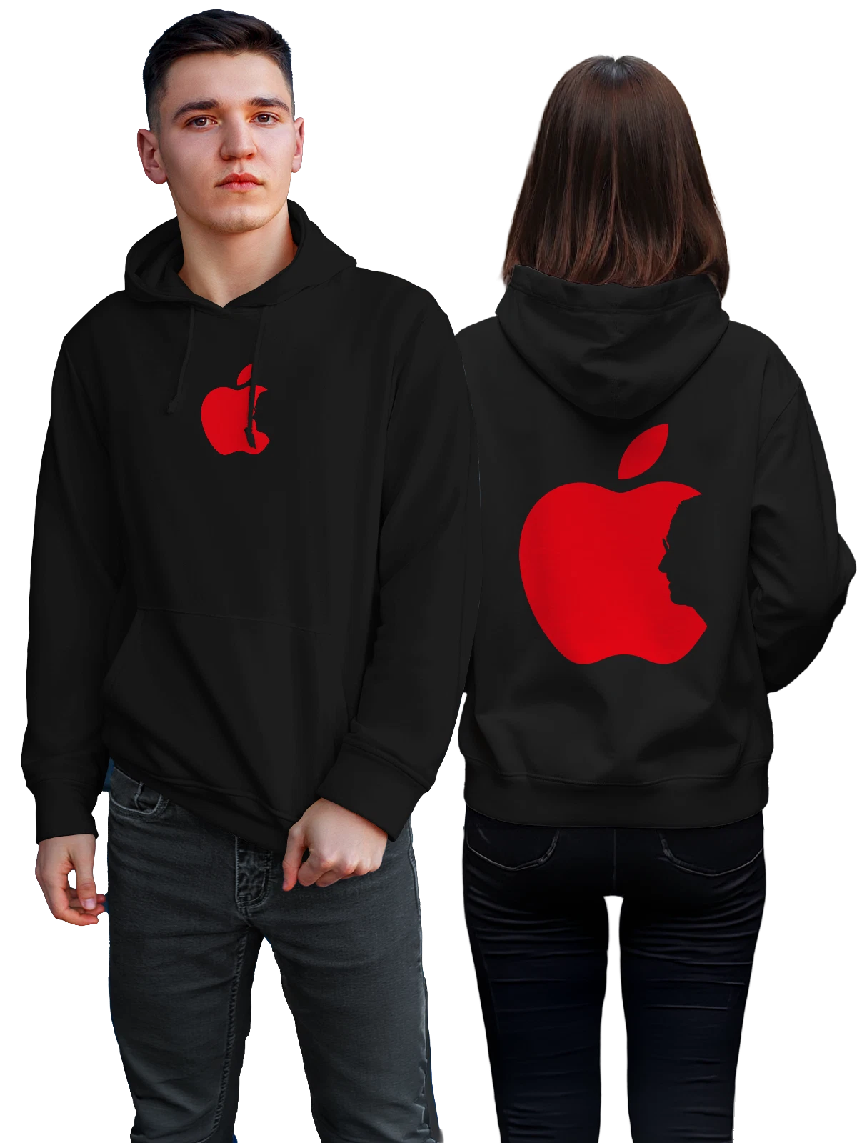 Худи Apple чёрное с принтом — минималистичный принт — Чёрная, фото 1