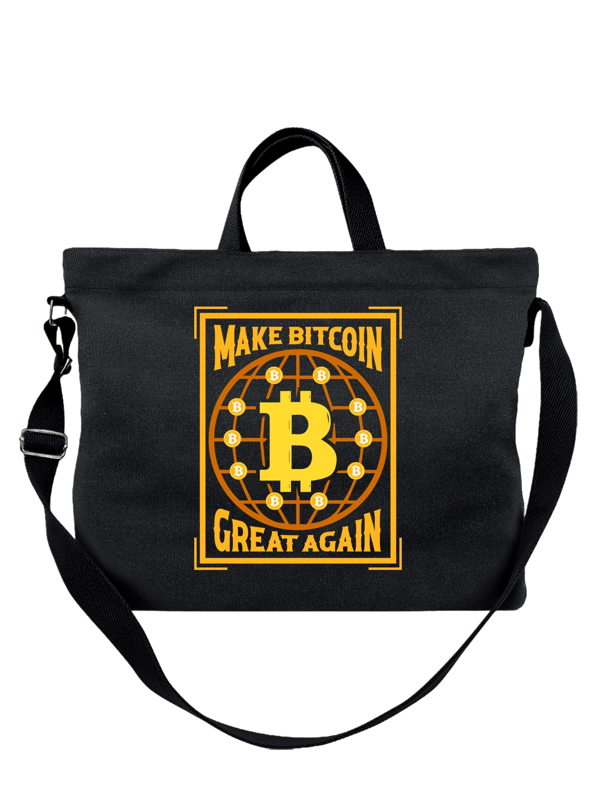 Сумка с биткоином make bitcoin чёрная с принтом — подарок криптоэнтузиасту — Чёрная, фото 1