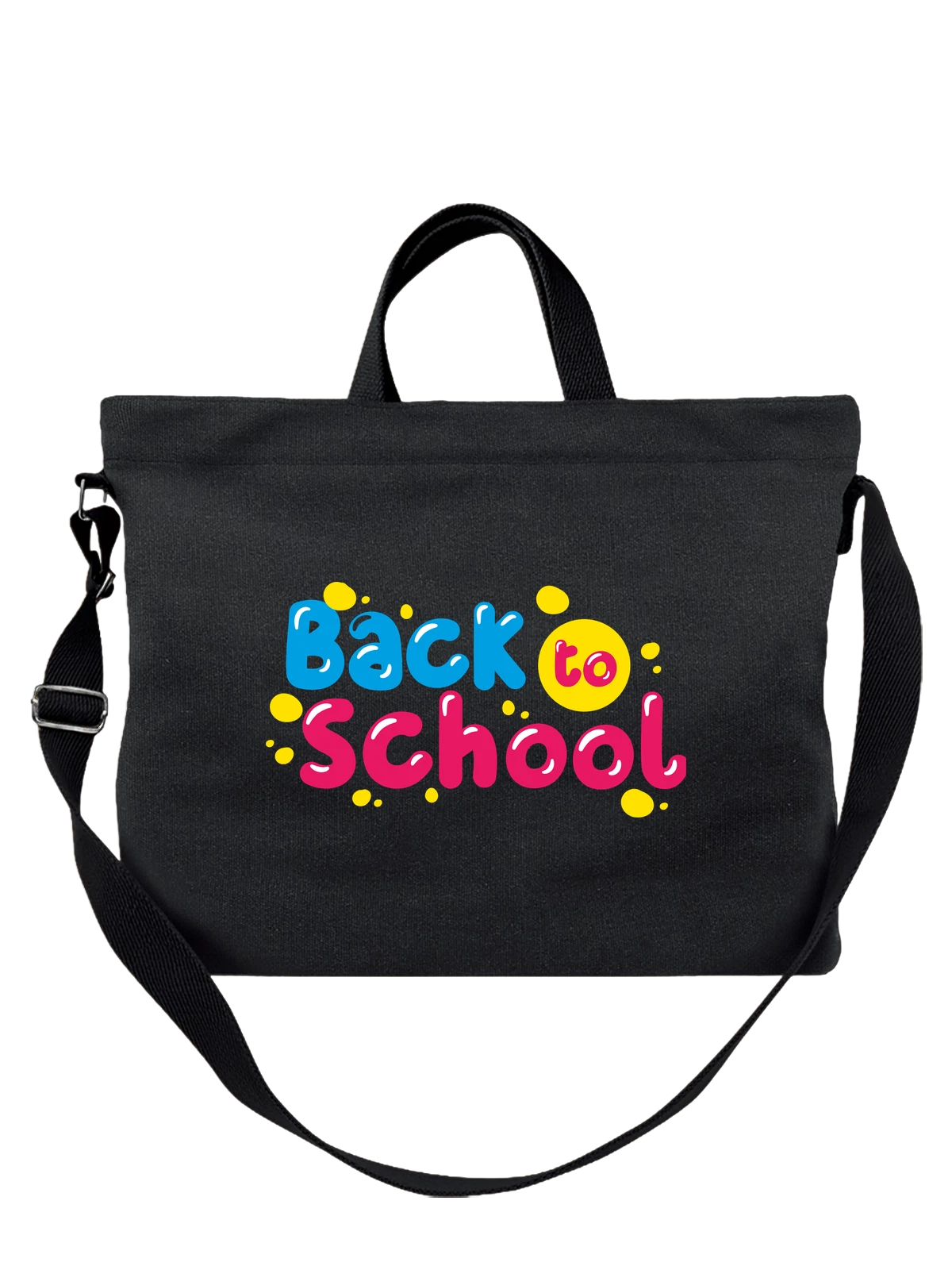 Сумка чёрная с принтом Back to School надпись школьная — принт на одежду — Чёрная, фото 1