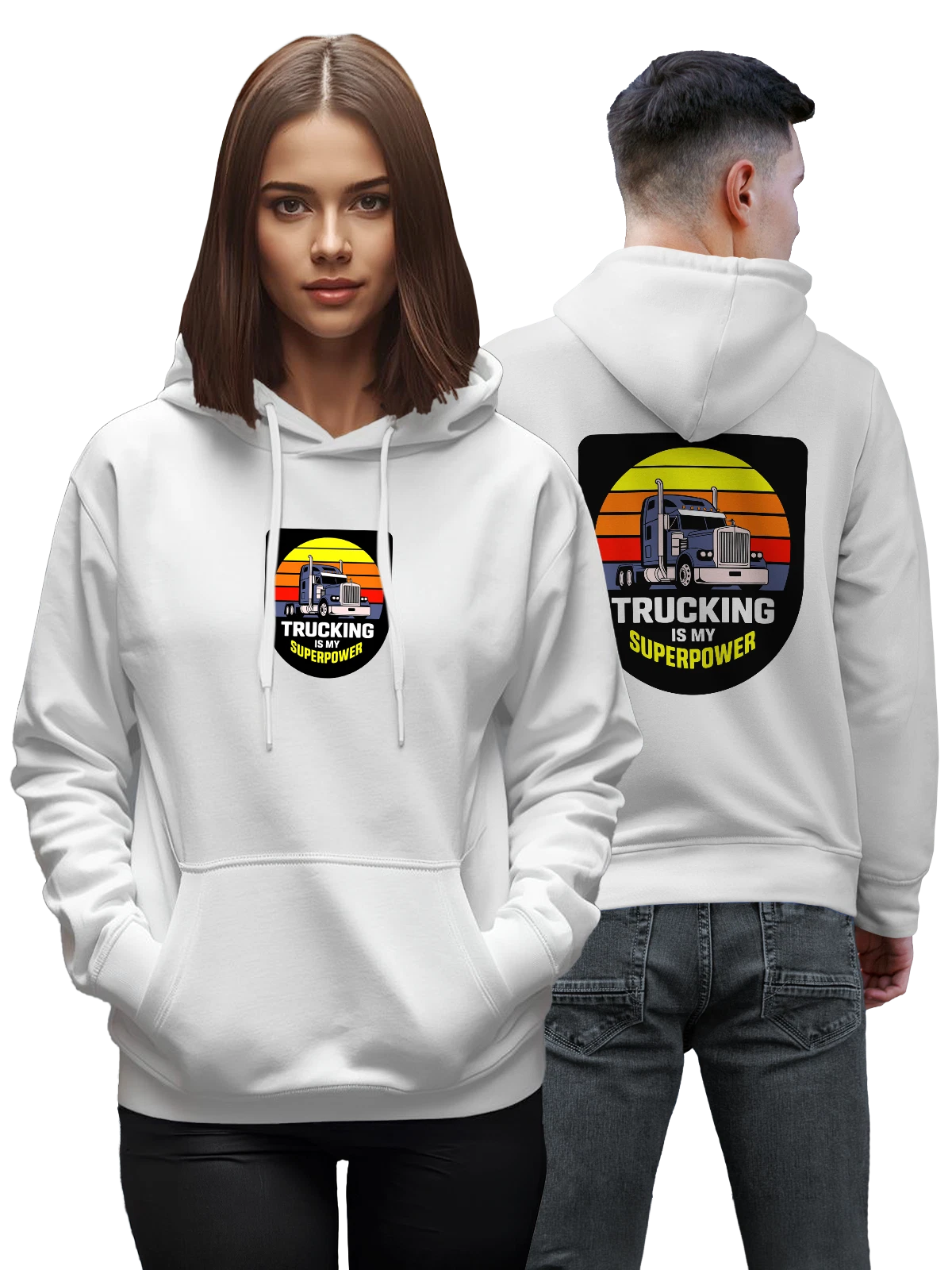 Худи Дальнобойщик грузовик Trucking is my Superpower белое с принтом — грузоперевозки — Белая, фото 1