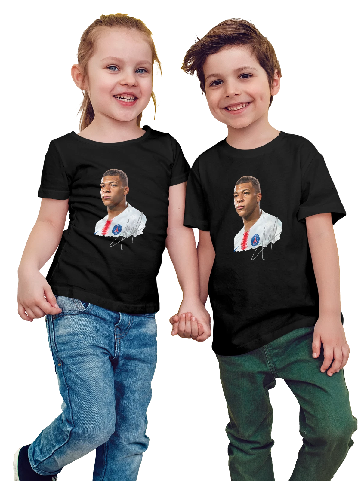 Футболка детская с Килианом Мбаппе Mbappe Kylian футболистом чёрная с принтом — любитель спорта — Чёрная, фото 1
