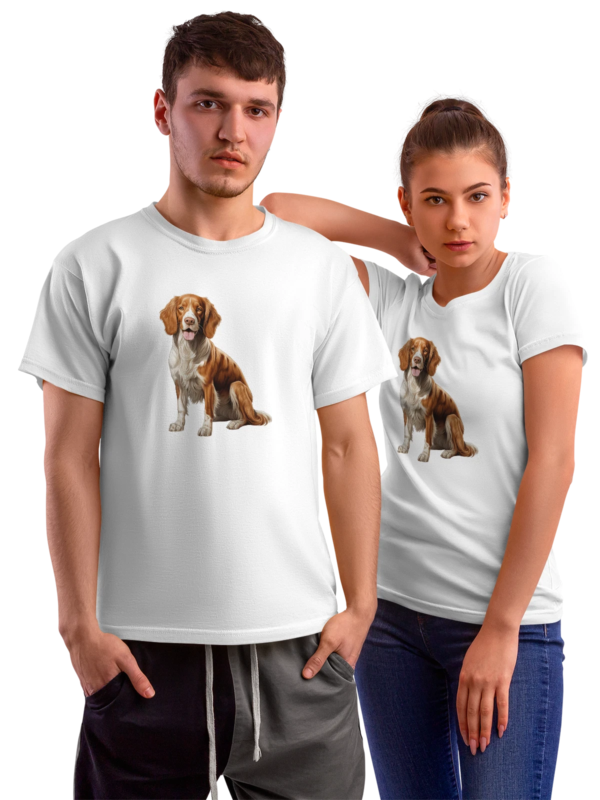 Футболка English Springer Spaniel сидит белая с принтом — сидящая собака — Белая, фото 1