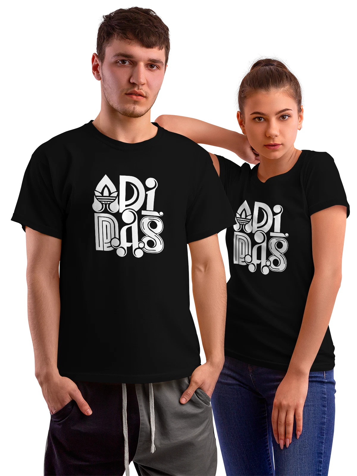 Футболка Adidas чёрная с принтом — каллиграфические завитки — Чёрная, фото 1