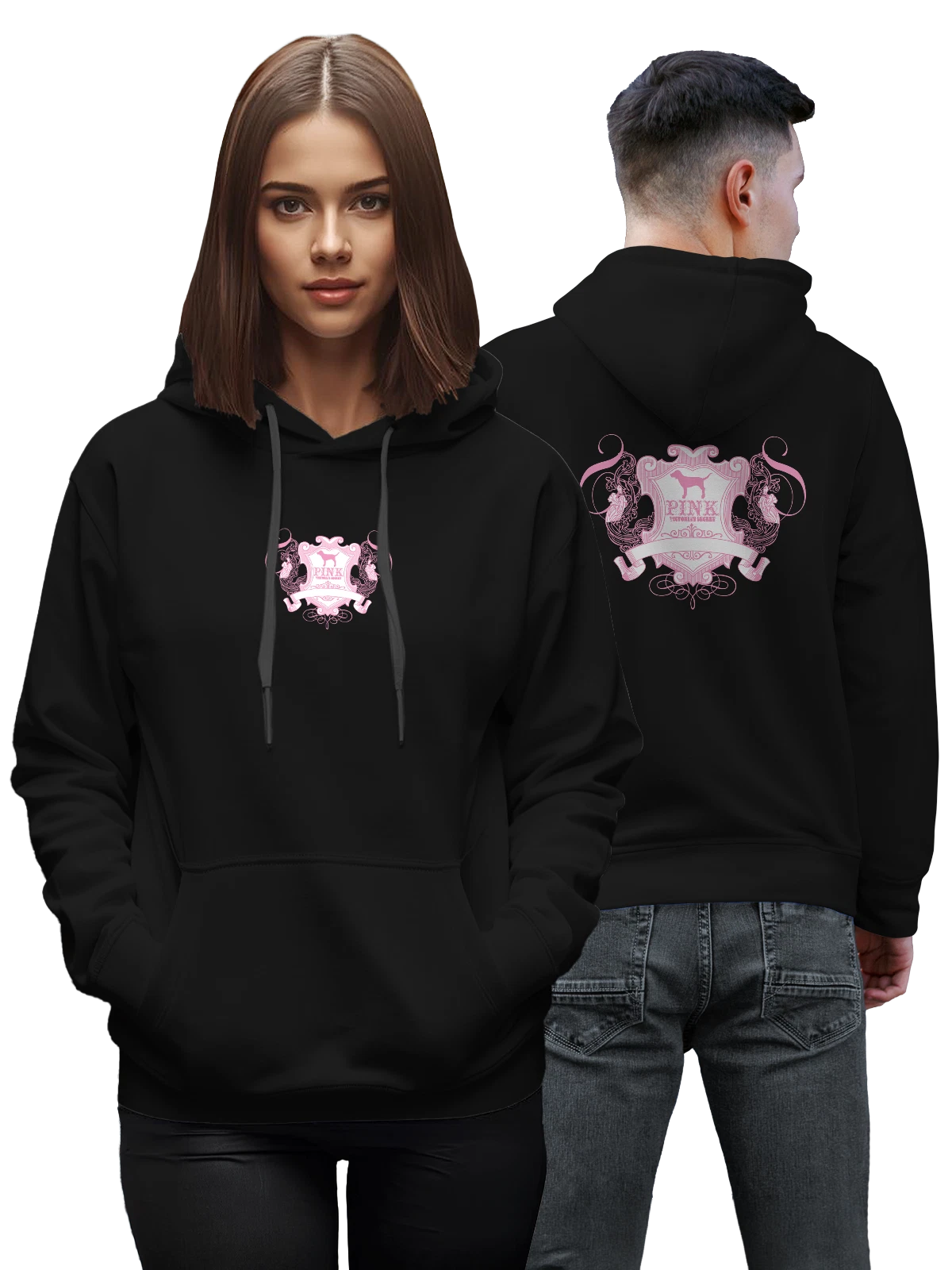 Худи Victoria Secret чёрное с принтом — контрастный принт — Чёрная, фото 1