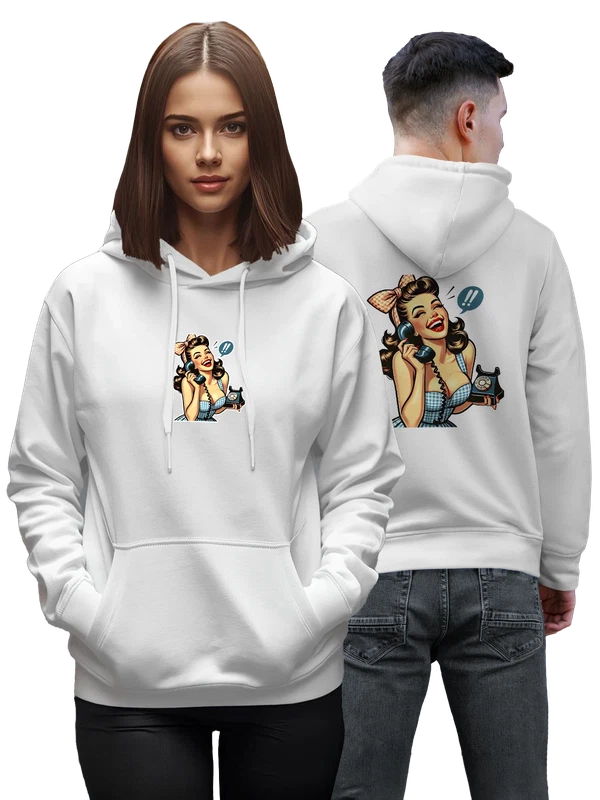 Худи ретро pin-up девушка с телефоном 50е — Белая, фото 1