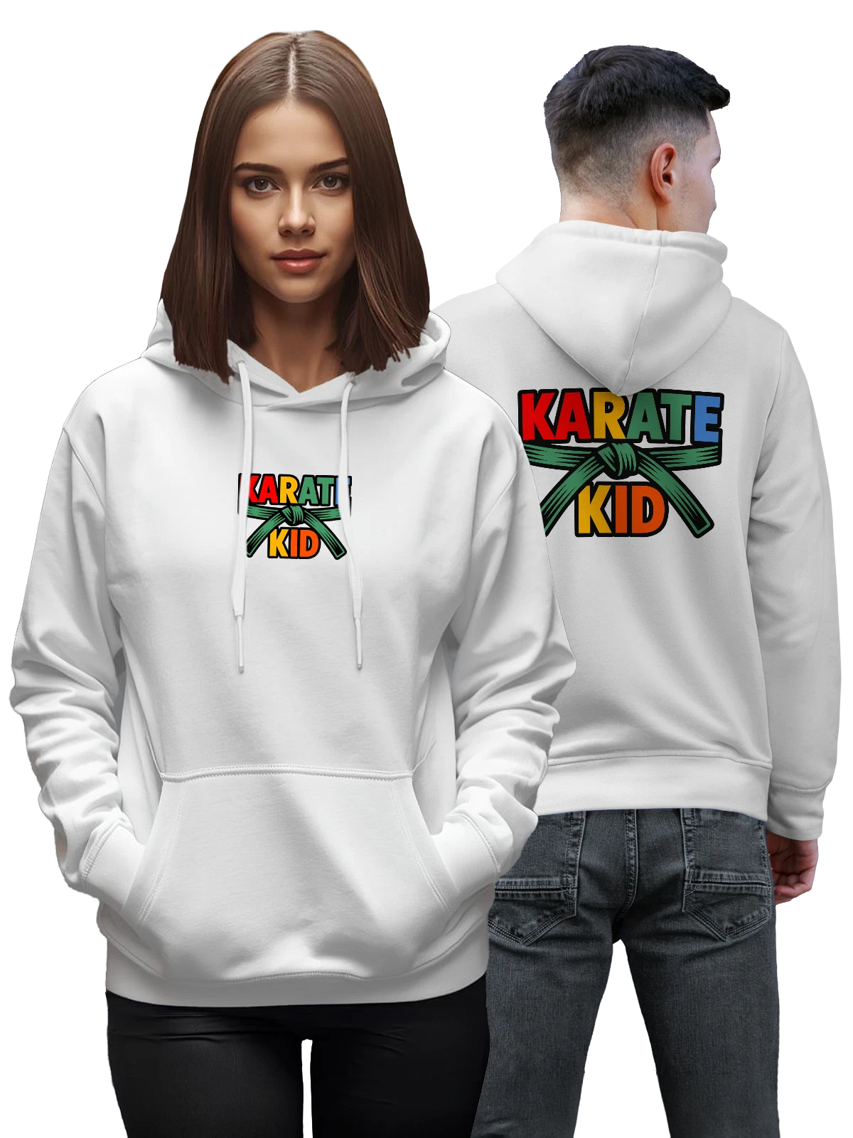 Худи Karate Kid с культовым логотипом белое с принтом — каратэ — Белая, фото 1