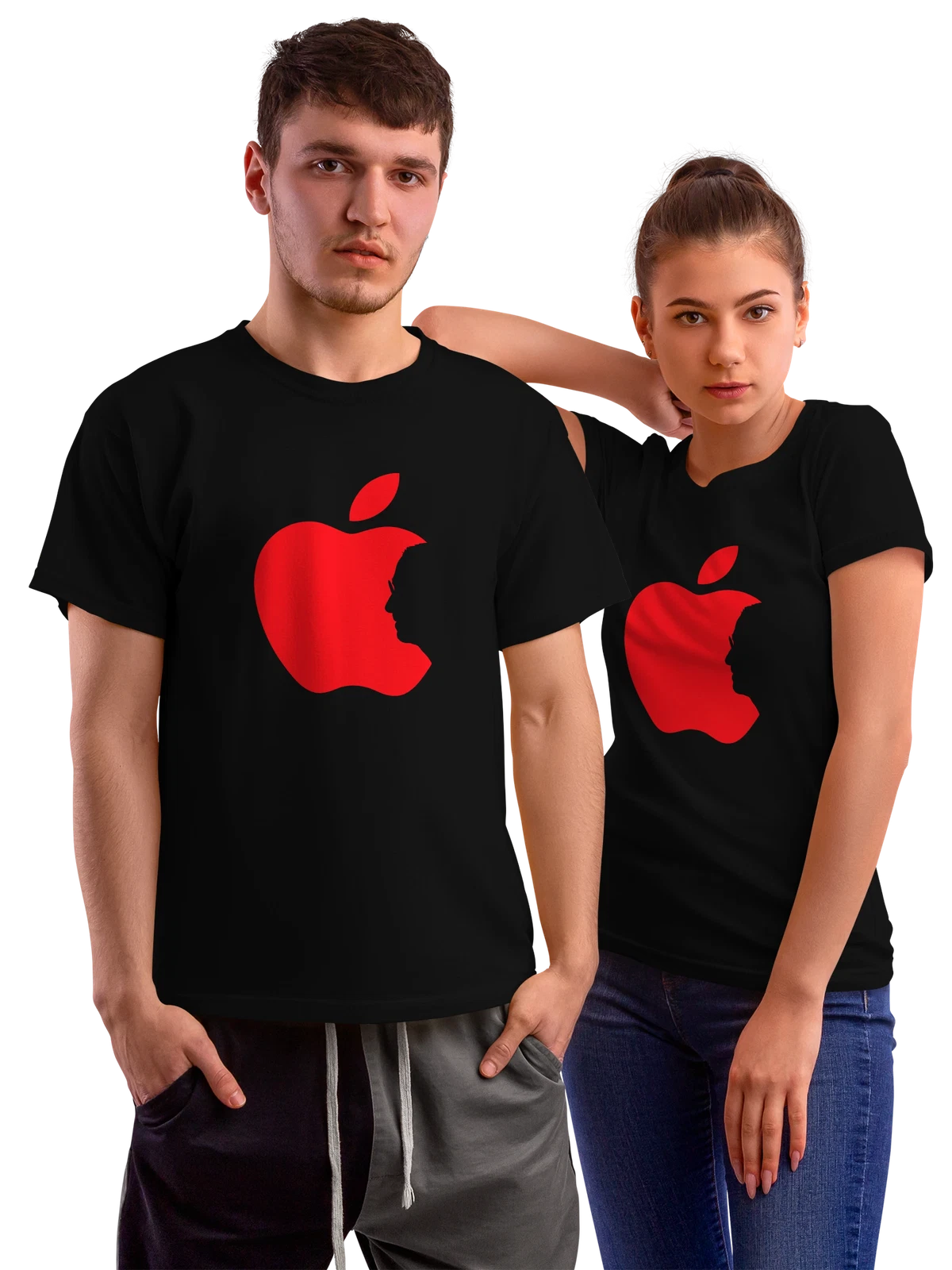 Футболка Apple чёрная с принтом — минималистичный принт — Чёрная, фото 1