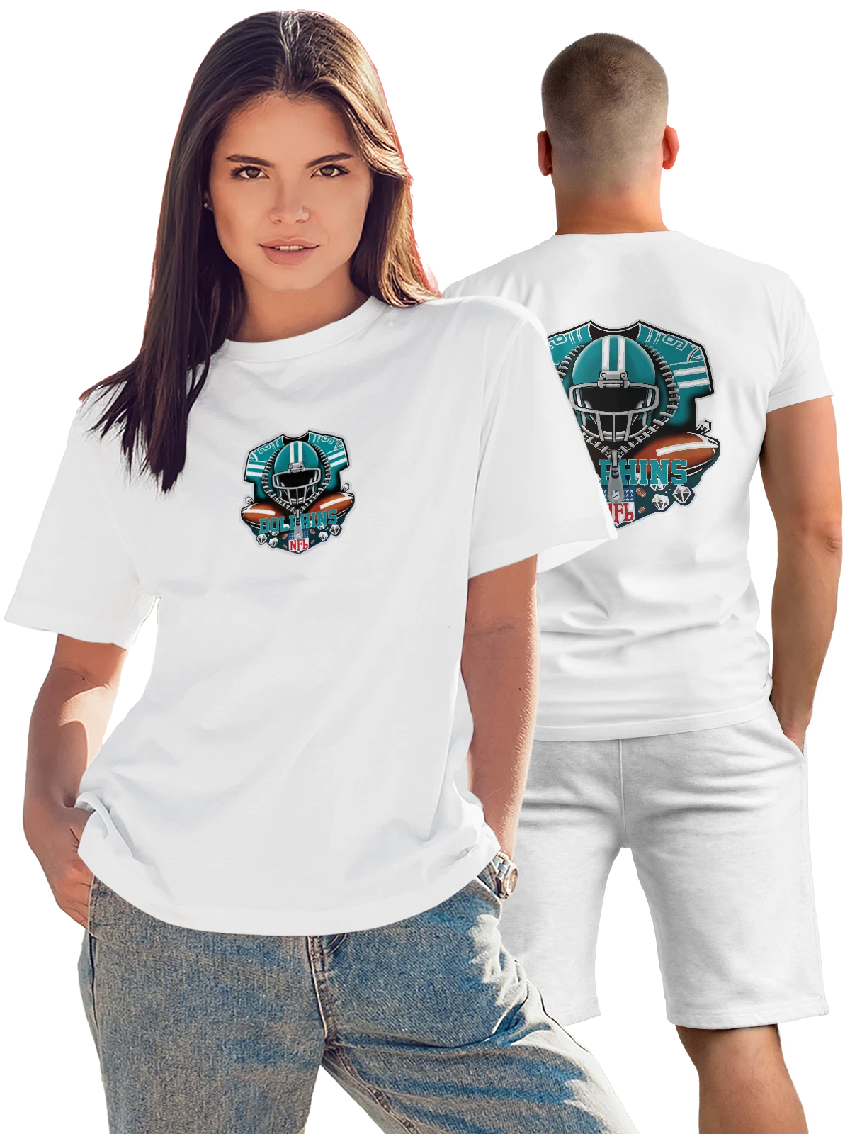 Футболка Miami Dolphins NFL шлем и мяч с эмблемой белая с принтом на спине — команда — Белая, фото 1