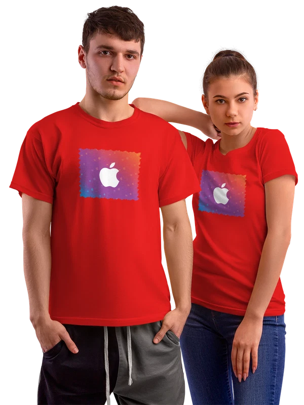 Футболка Градиентный фон логотипа Apple — Красная, фото 1