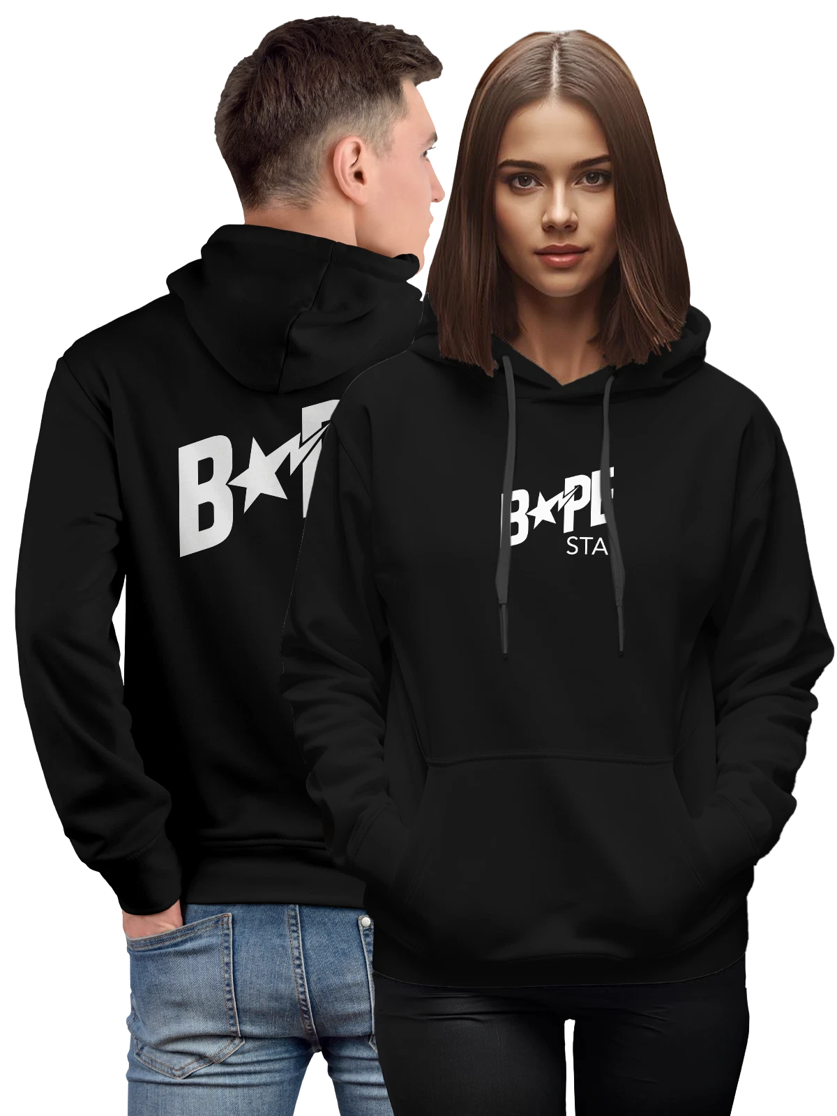 Худи BAPE чёрное с принтом — кроссовки со звездой — Чёрная, фото 1