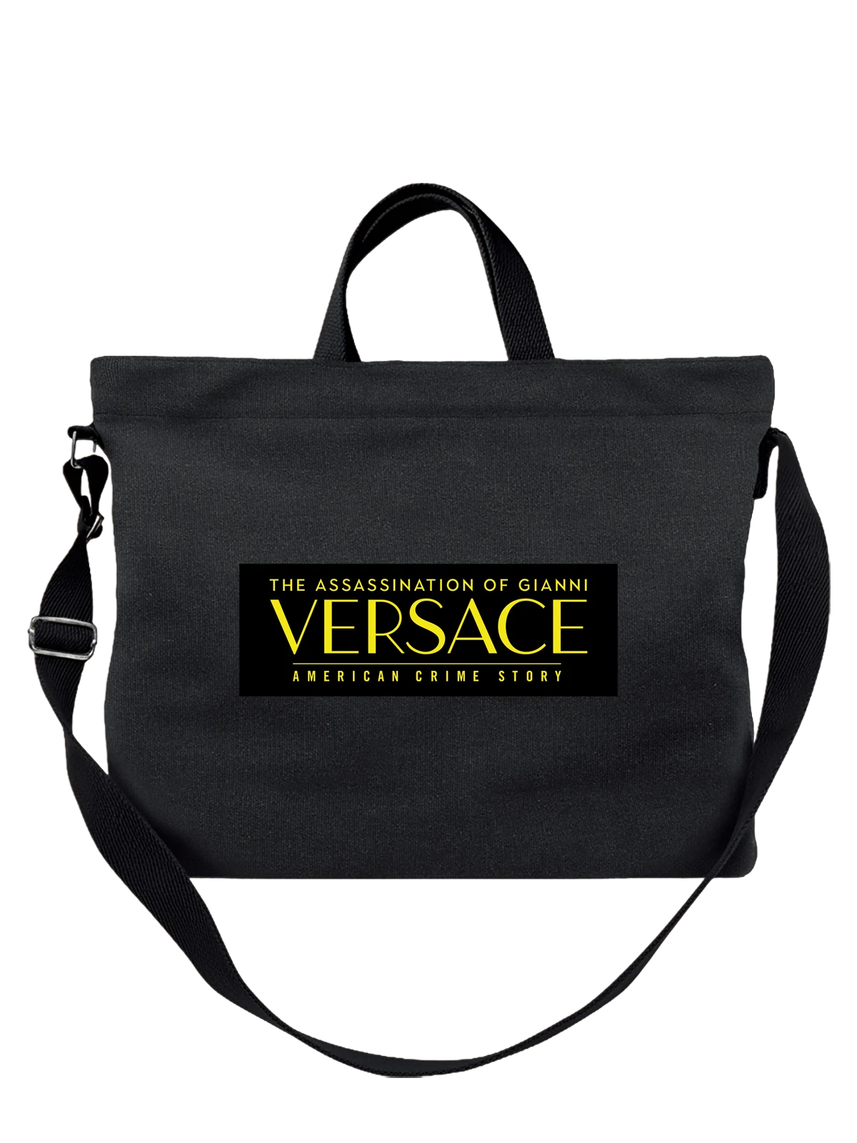 Сумка Versace чёрная с принтом — телевизионная драматическая графика — Чёрная, фото 1