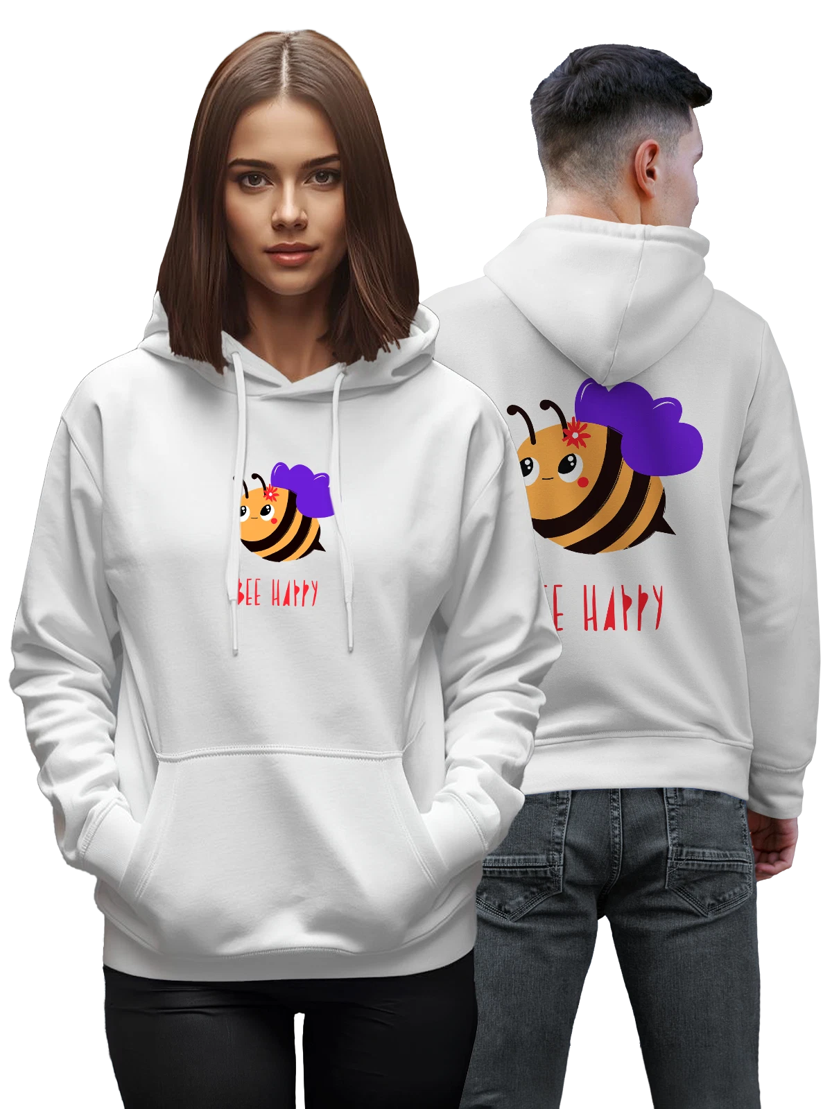 Худи Пчела bee happy белое с принтом — подарок любителю природы — Белая, фото 1