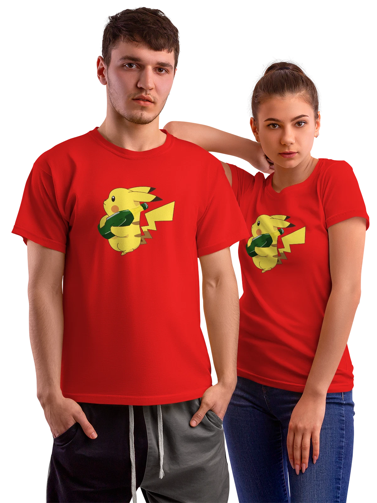 Футболка Пикачу с кристаллом красная с принтом — карманные монстры — Красная, фото 1