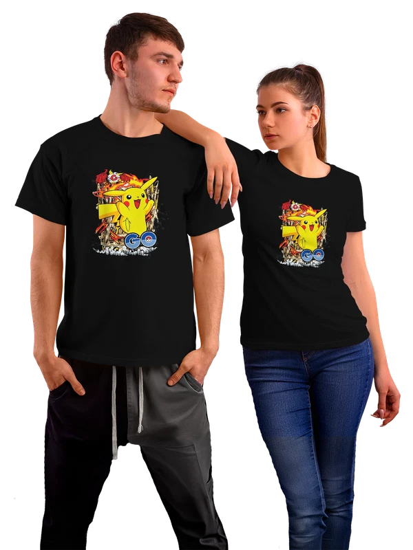 Футболка Пикачу Pokémon GO с молнией и огнем — Чёрная, фото 1
