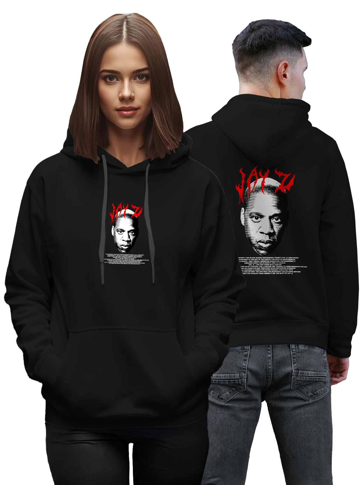 Худи Портрет Jay Z в контрастном стиле рэп чёрное с принтом — контрастный стиль — Чёрная, фото 1